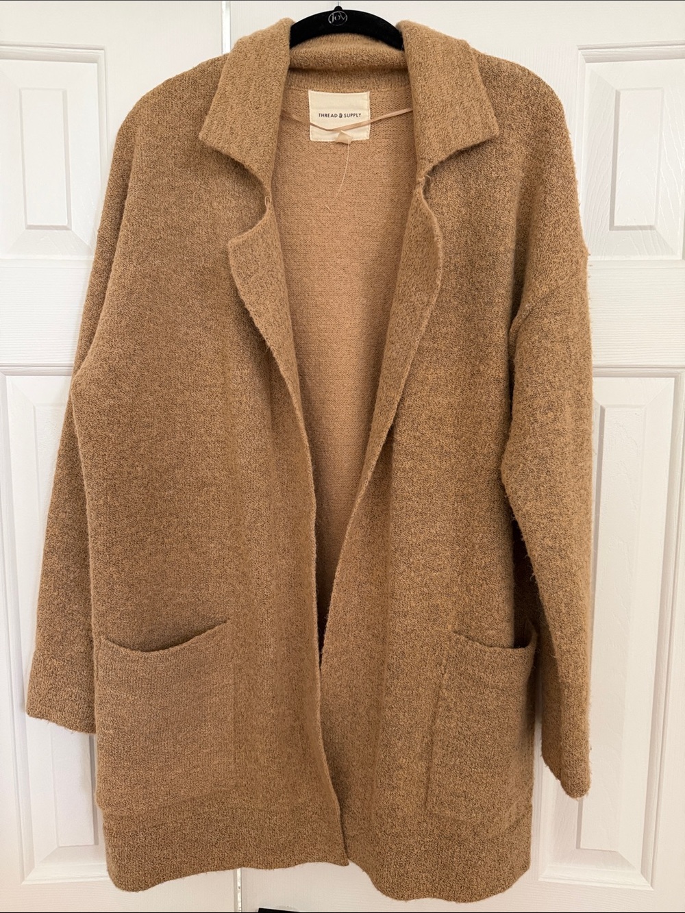 Thread & Supply Camel Open-Front Bouclé Cardigan